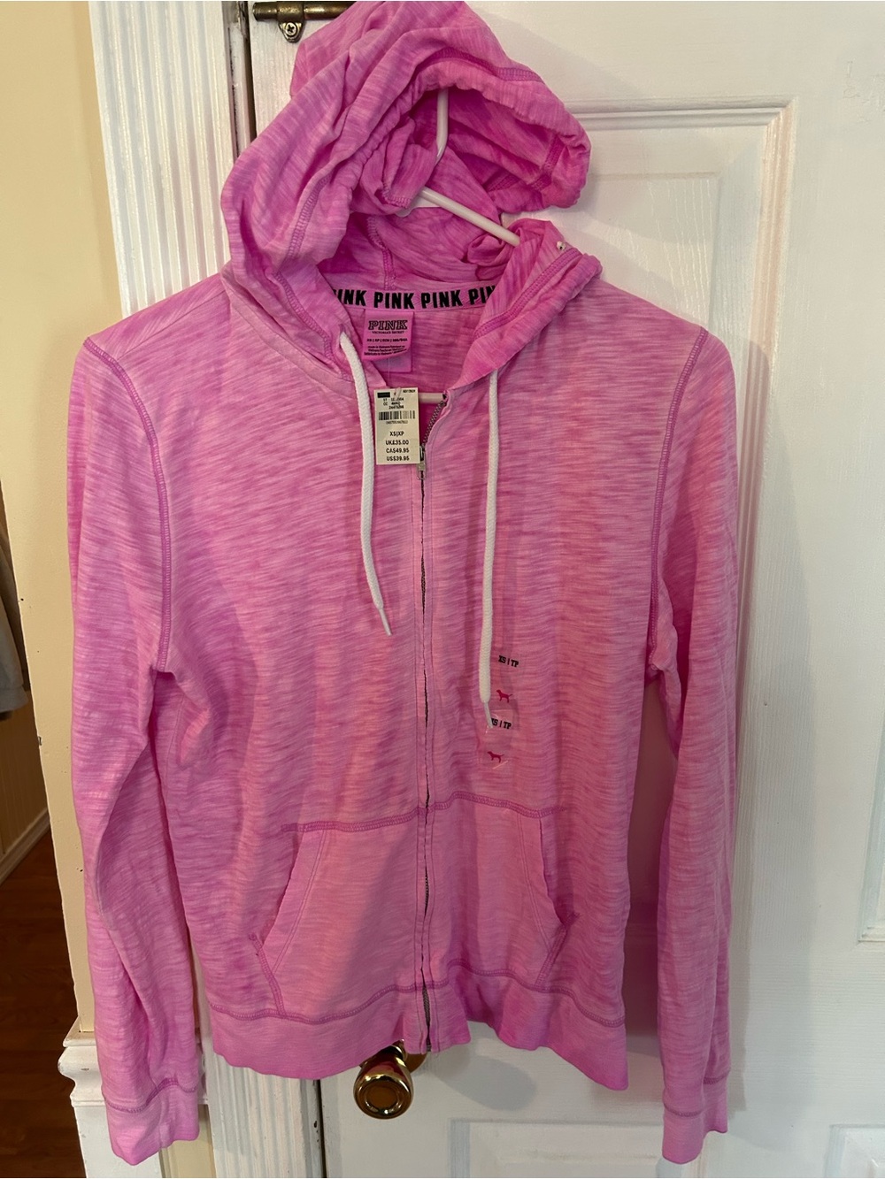 NWT PINK Lightweight Zip-Up Hoodie in Heathered Hot Pink